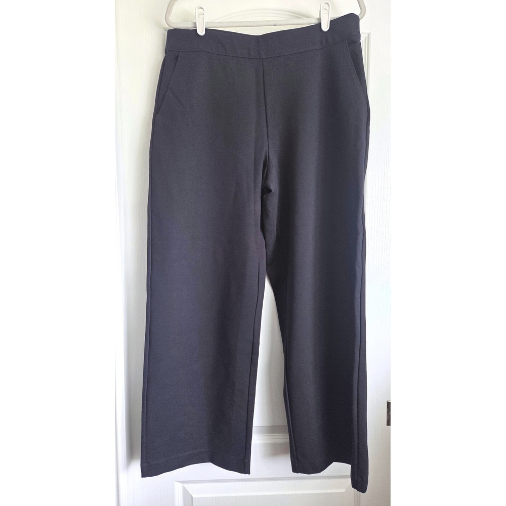 Soft Surroundings Black Wide Leg Ponte Pull On Pants Sz L Classic Office Travel